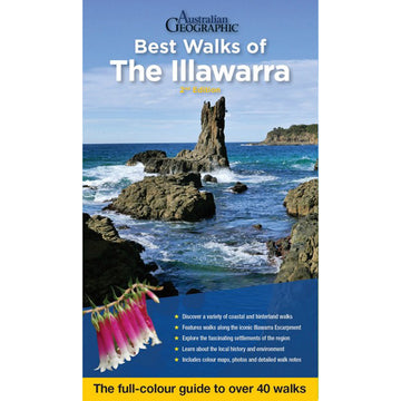 'The Best Walks of the Ilawarra' book cover featuring a photo of natural rock formations in the ocean.